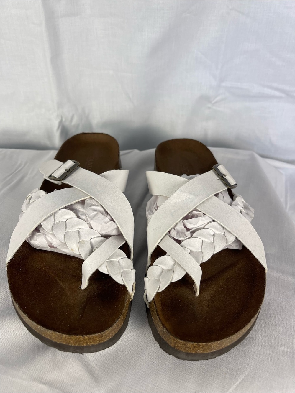 White Mountain White Braided Leather Cross-Strap Sandals